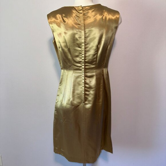 Vtg 60s Liquid Satin Gold Beaded Sleeveless Sheath Dress Silk Wiggle Size - Picture 3 of 6